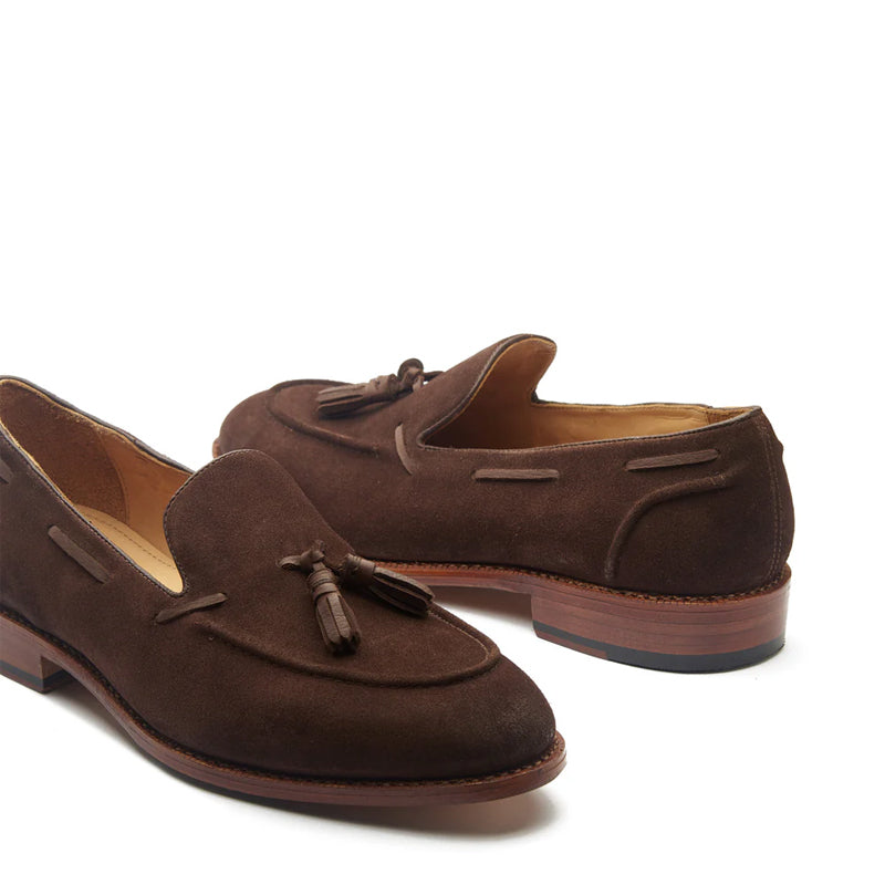 Men Suede Leather Slip On Tassel Brown Loafer