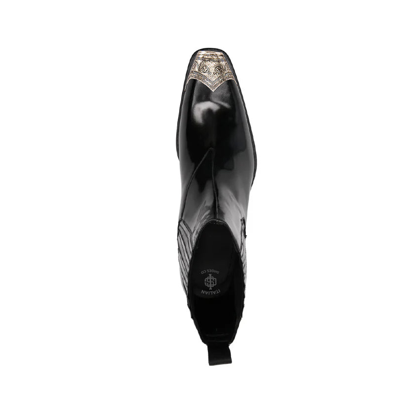 Negra Patent Leather Chelsea Boot with Silver Toe