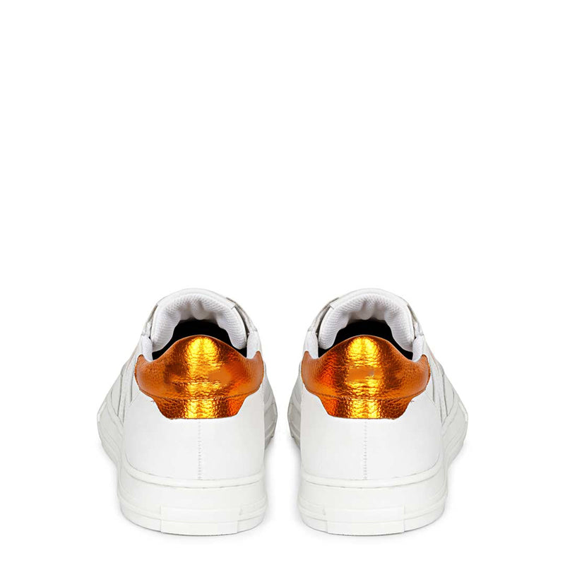 Leather Handcrafted White and Orange Sneaker For Men