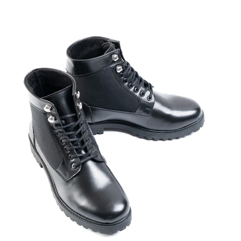 Luxury Mid Top Solid Leather Ankle Boot Black