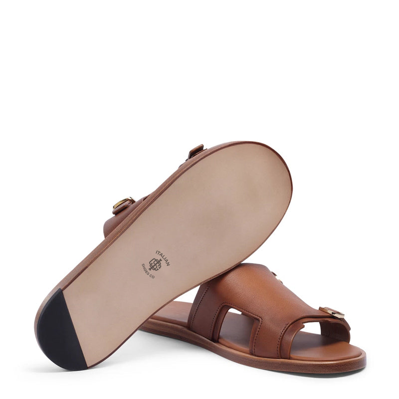 Men Double Buckle Leather Comfort White Sandal