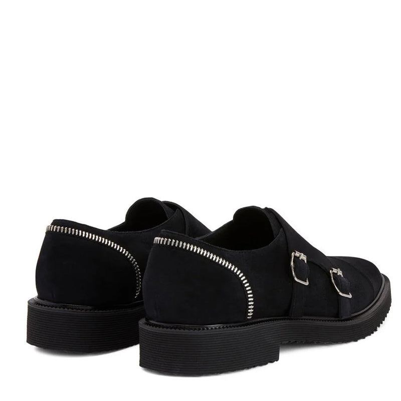 Monk Steep zip-trimmed Suede Monk Strap Shoe