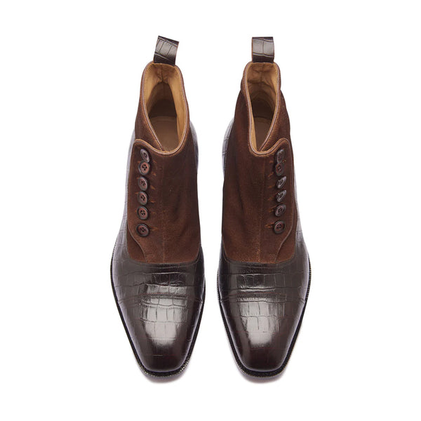 Classic Leather Suede Chelsea Button Boots