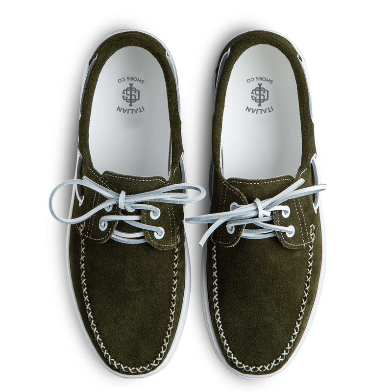 Suede Lace-Up Custom Olive Green Handmade Loafer