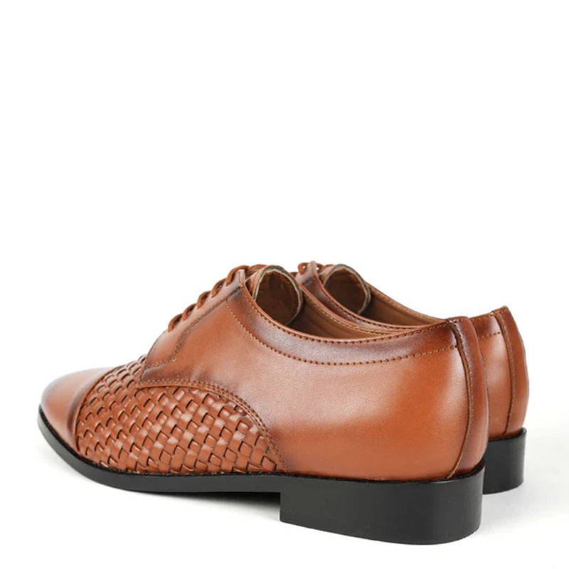 Men Braided Captoe Leather Oxford Tan Shoe