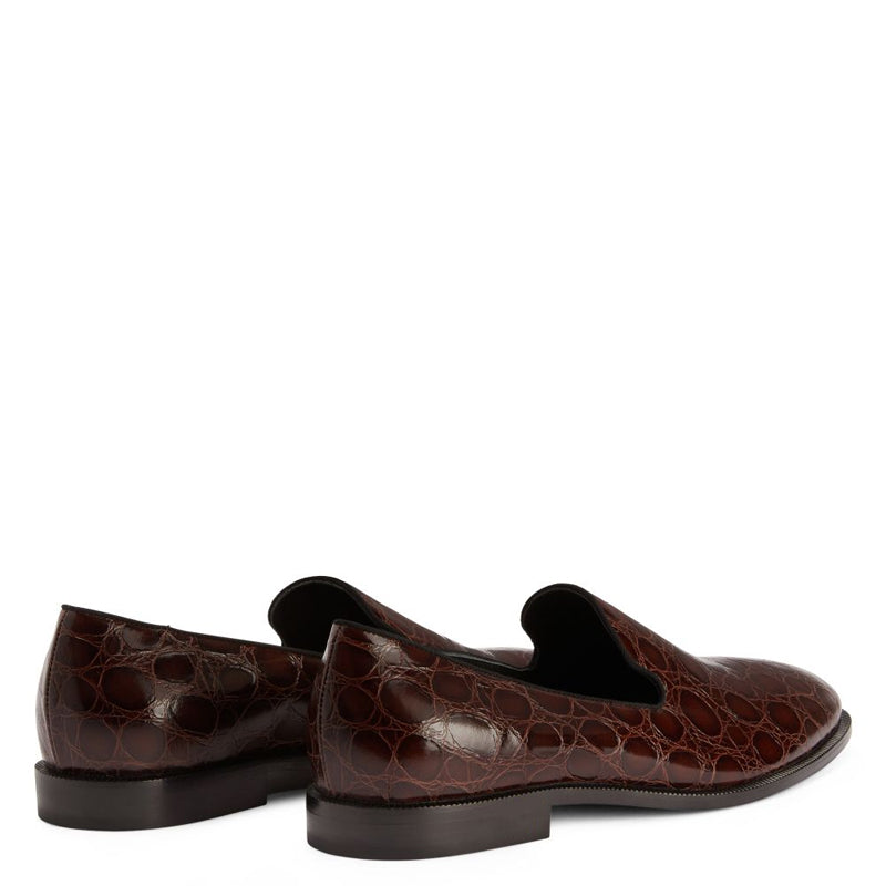 Pure Solid Leather Croco Textured Black Loafer