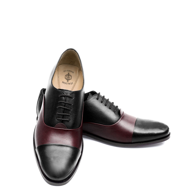 Premium Toe Cap Leather Oxford Shoe Black and Burgundy For Men