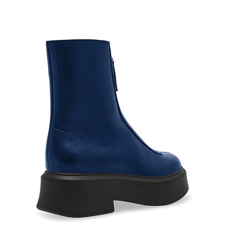 Premium Row Zipped Front Leather Ankle Black Boot