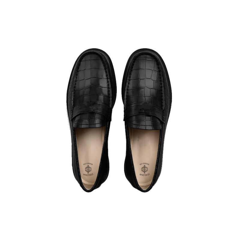 Men s Round Toe Croc Loafers Black