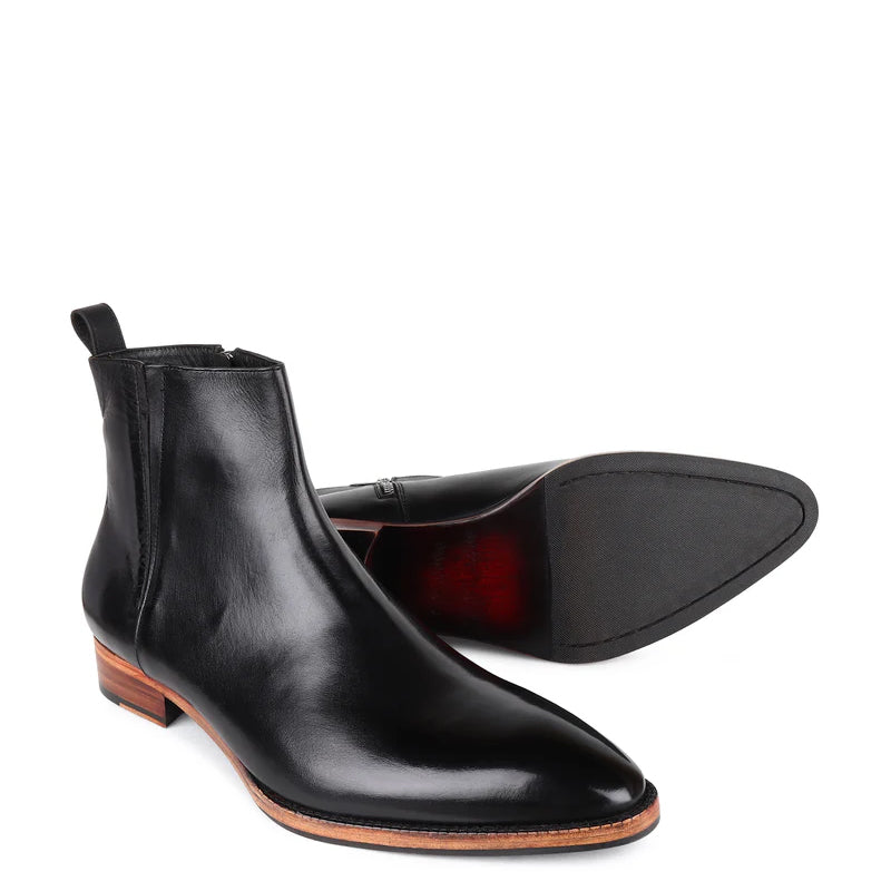 Round Toe Zip Up Leather Chelsea Boots