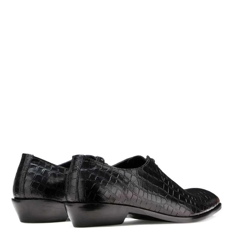 Men Handmade Croco Texture Leather Oxford Black Shoe