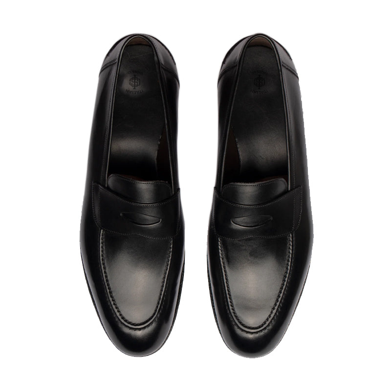 Polished Plain Leather Penny Black Loafer For Men