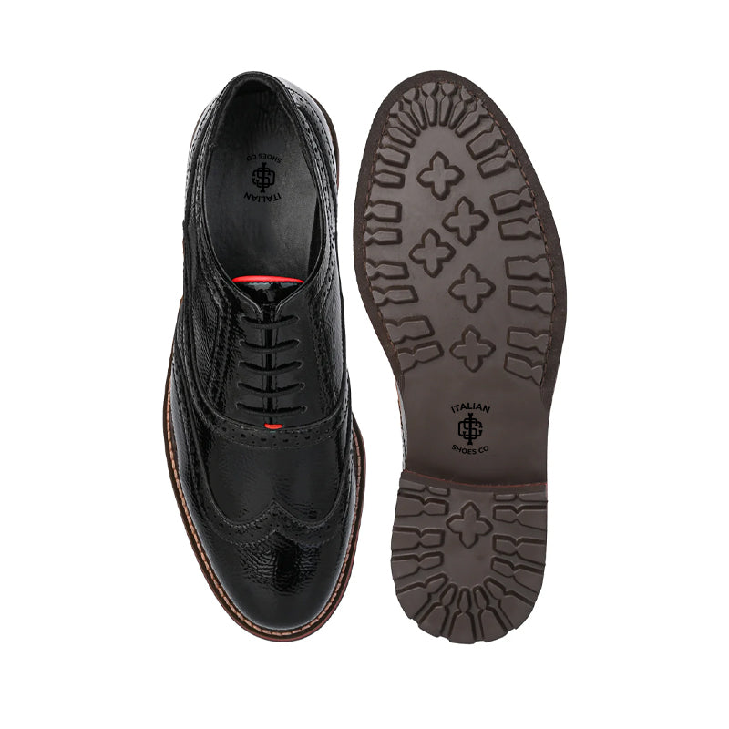 Patent Shiny Leather Wingtip Black Shoe For Men
