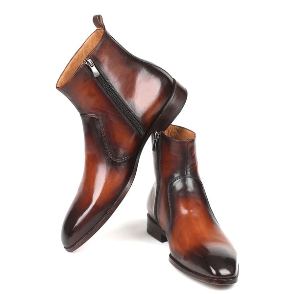 Handmade Leather Side Zipper Boots For Men