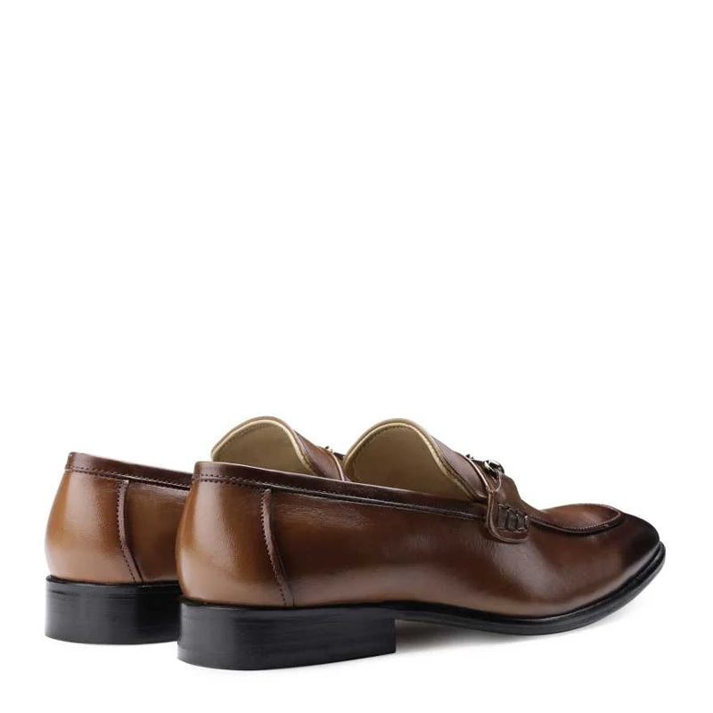 Men Classic Design Leather Brown Loafers With Buckle