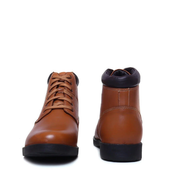 Leather Lace Up High Ankle Boot Tan for Men