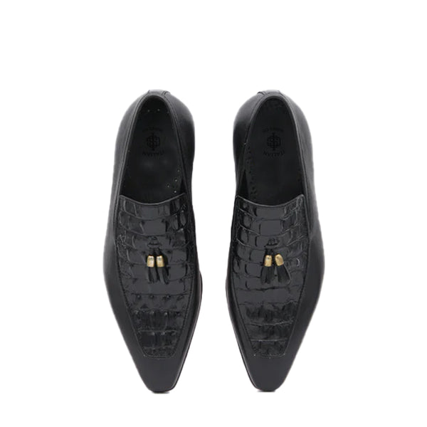 Croco Print Leather Tassel Loafer For Men