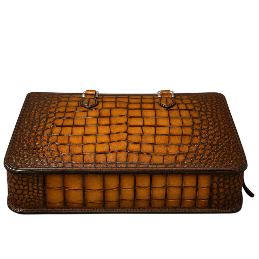 Men s Original Luxury Brown Crocodile Leather Briefcase Bag