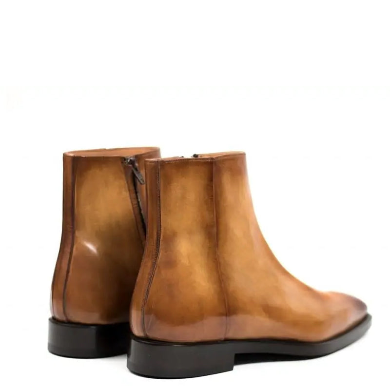 Men Solid Shiny Leather Side Zipper Black Boot