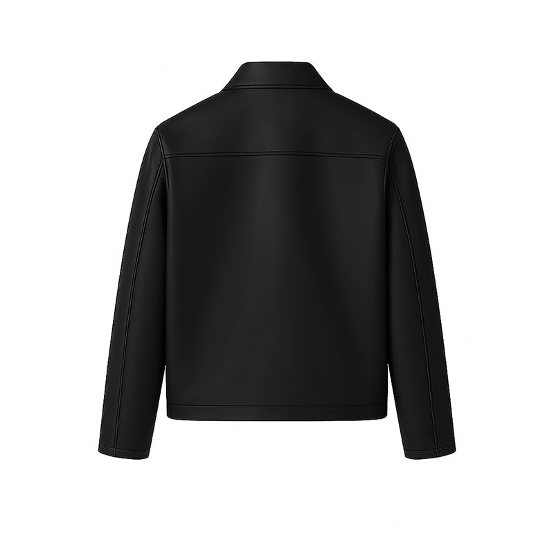 Men s Plain Casual Black Leather Jacket with Collar