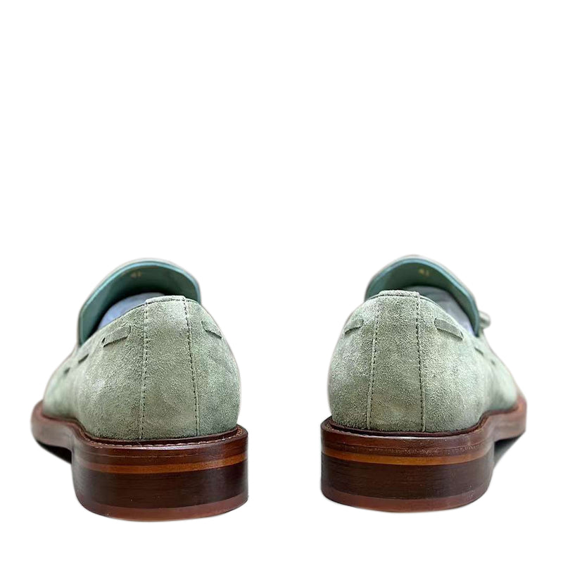 Comfort Tassel Penny Loafer in Olive Green Suede Leather