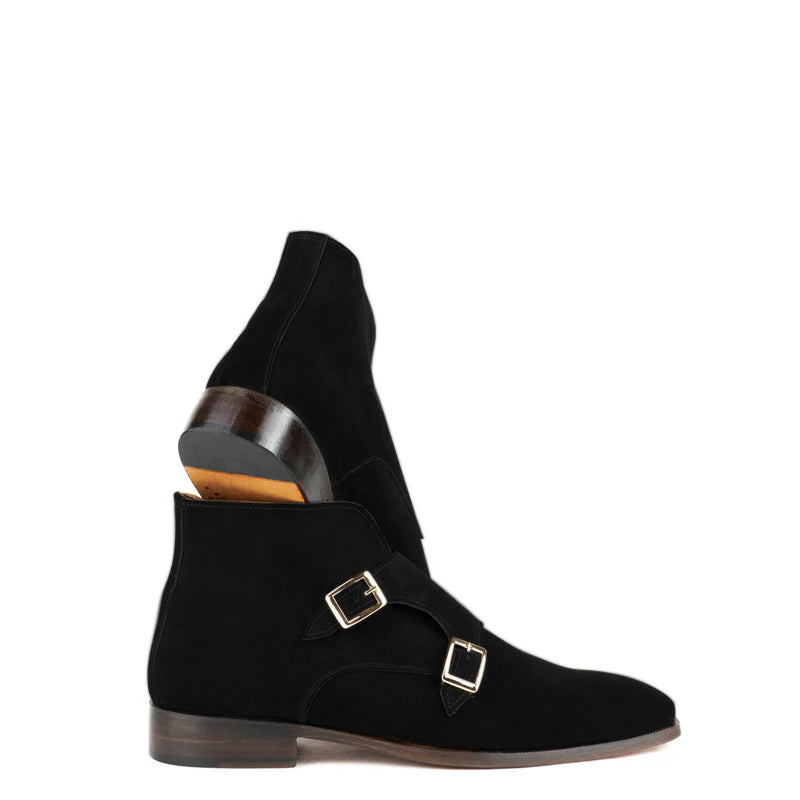Classic Suede Leather Double Monkstraps Ankle Boot Brown