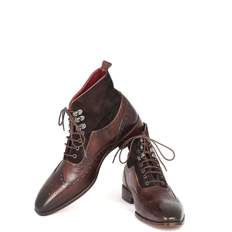 Men Suede Leather High Wingtip Ankle Boot Brown