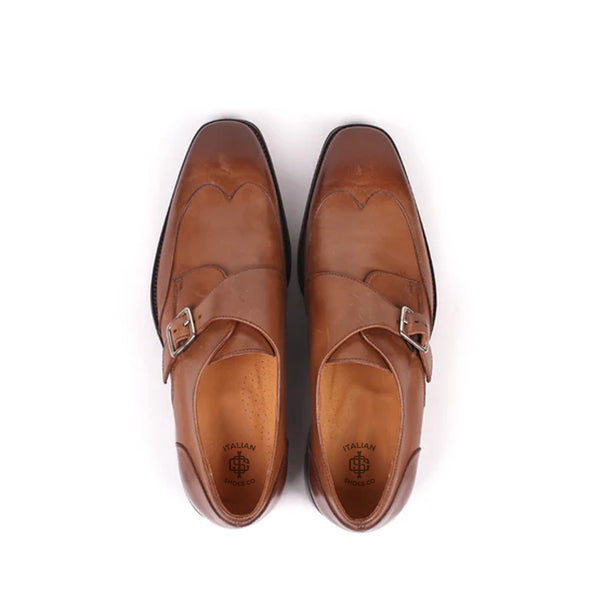 Premium Solid Leather Single Monk Straps Tan Shoe