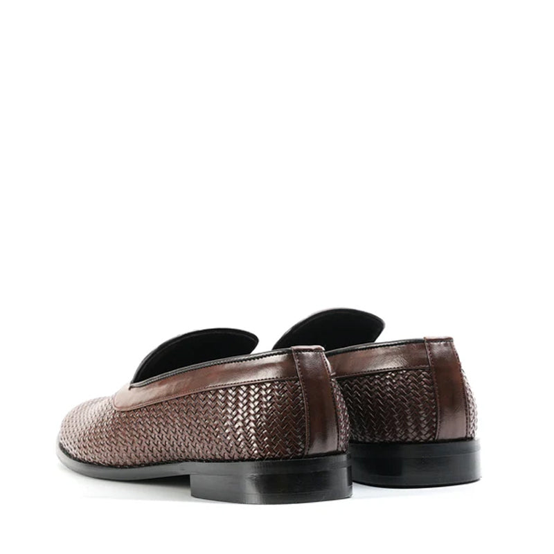 Woven Slip On Leather Black Loafer For Men