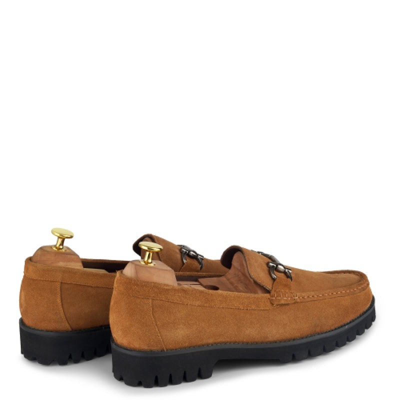 Suede Leather With Horse bit Buckled Black Loafer