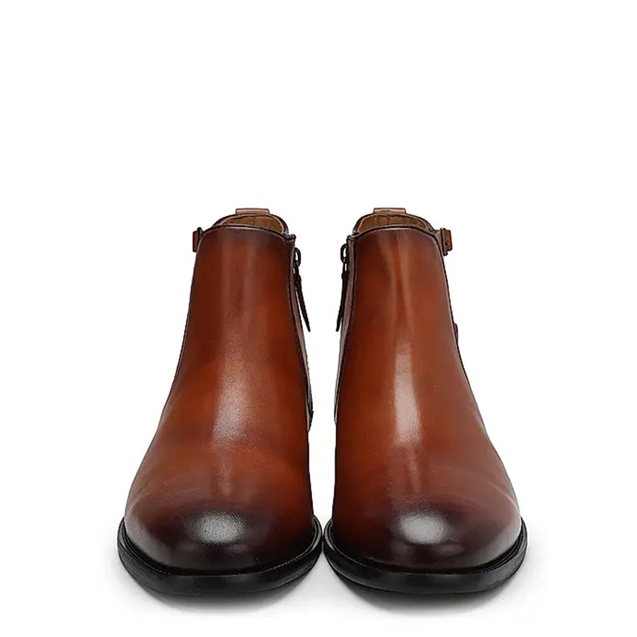 Plain Double Buckle Leather With Side Zipper Boots