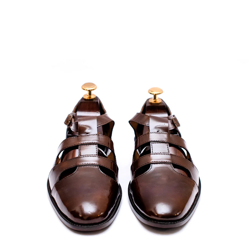 Premium Back Strap Shiny Leather Brown Comfort Sandal