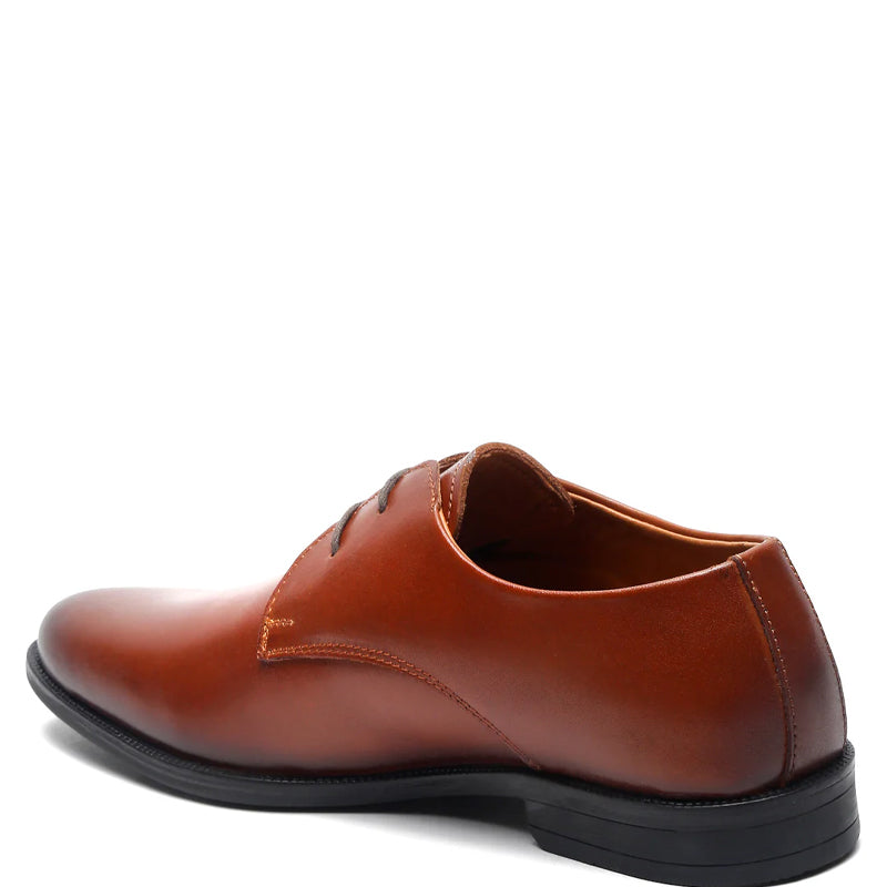 Leather Lace Up Solid Derby Brown Shoe