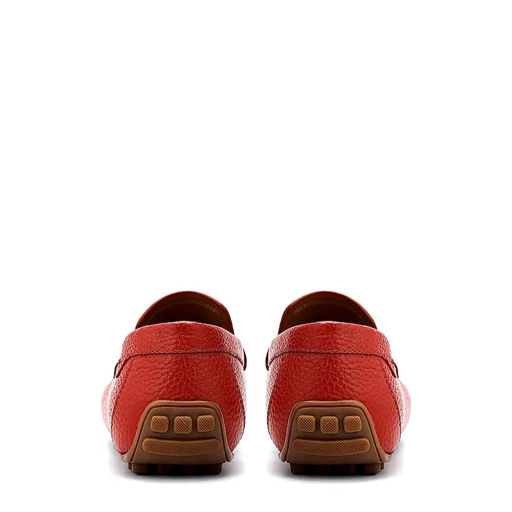 Men Textured Leather Driving Olive Green Loafer