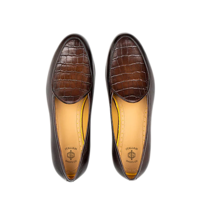 Croco Solid Leather Formal Brown Loafer