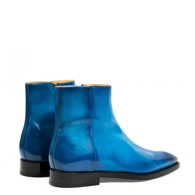 Men Solid Shiny Leather Side Zipper Black Boot