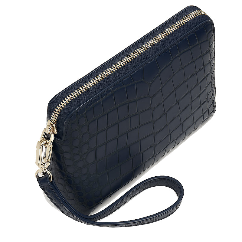 Italian Crocodile Leather Blue Zipper Clutch for Men