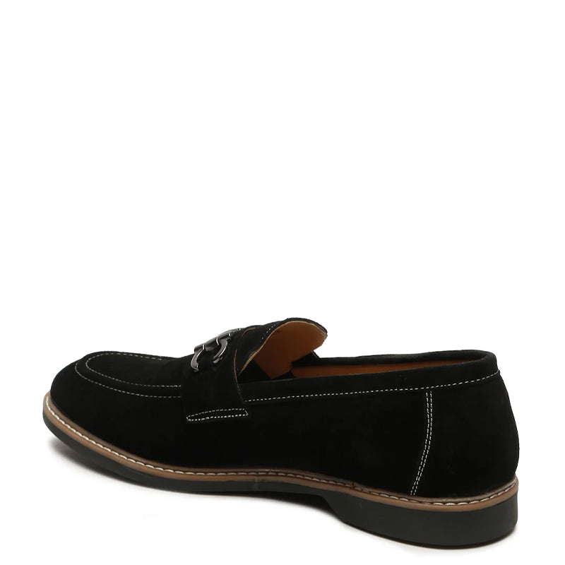 Handmade Suede Leather Black Loafer With Antique Silver Buckle