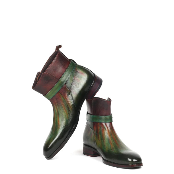 Hand Painted Leather Burgundy Jodhpur Boot With Buckle