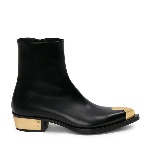 Punk Leather Boots Golden Toe Shoe