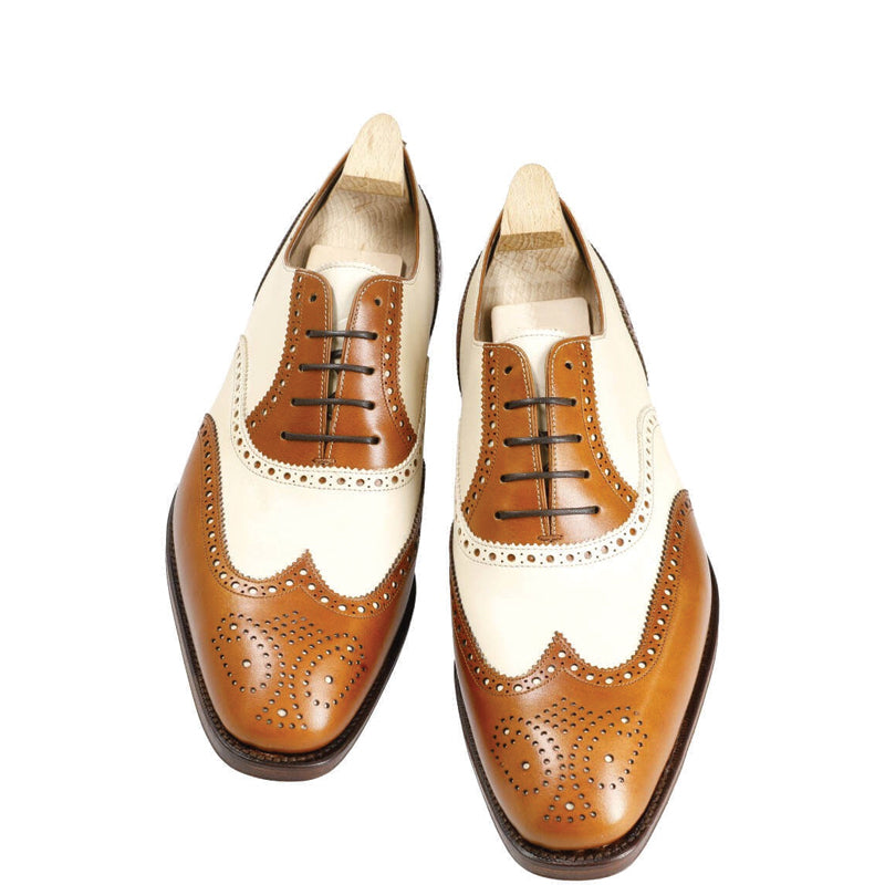 Wingtip Dual Tone Solid Leather Oxford Shoe Tan and White