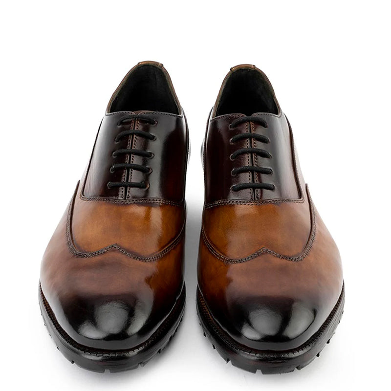 Men Patina Handmade Shiny Leather Oxford Shoes