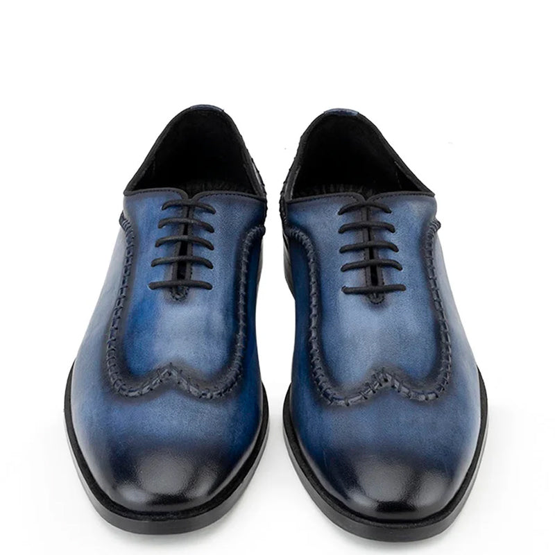 Patina Stitched Wholecut Leather Stylish Oxford Shoe Blue