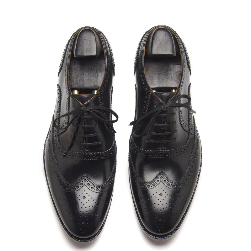 Men Lace Up Leather Wingtip Oxford Black Shoe