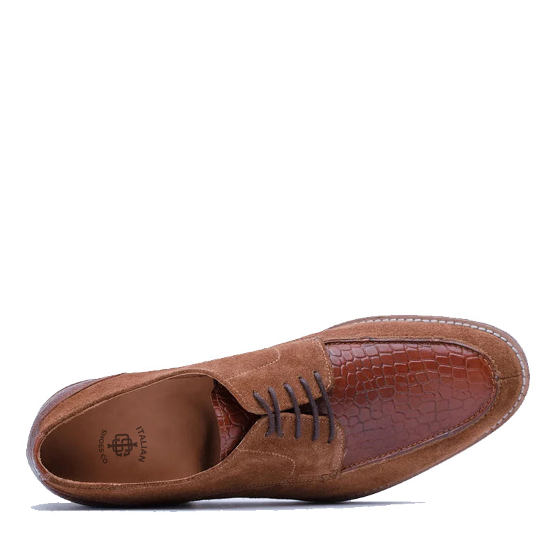 Suede Dual Tone Croco Leather Derby Shoe Tan