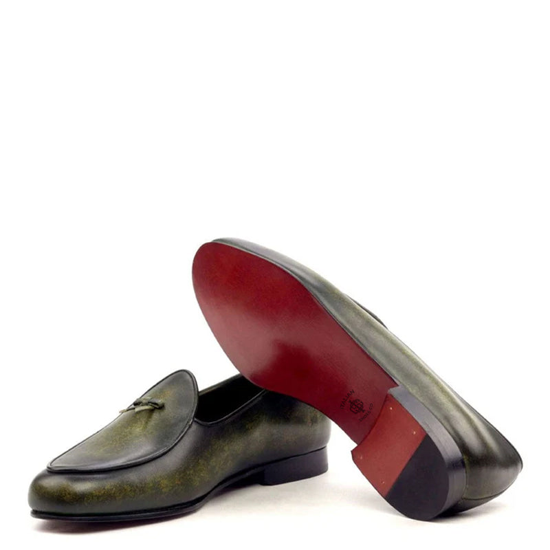 Classic Royale Olive Green Patina Leather Tassel Loafer