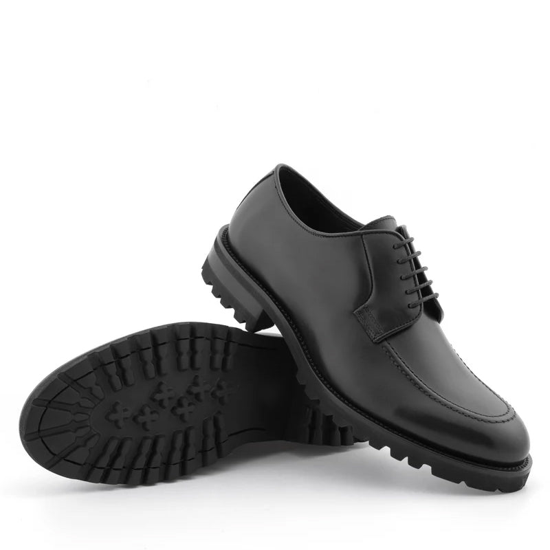 Men Classic Plain Solid Leather Black Derby Shoe