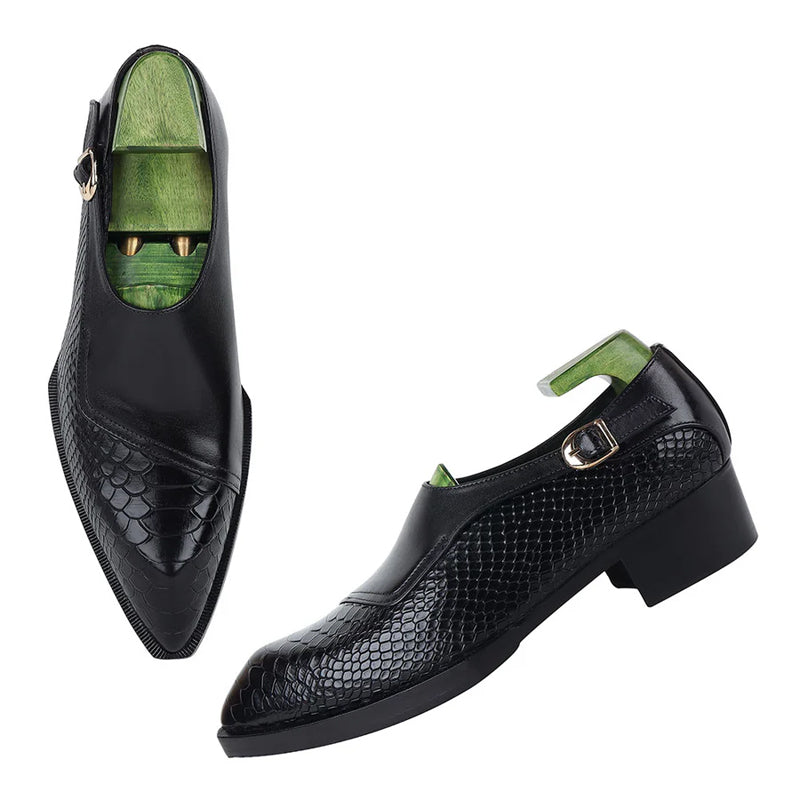 Luxury Design Handmade Leather Single Monk Black Shoe