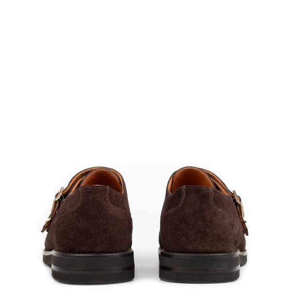 Men Suede Leather Double Monk Straps Tan Shoe