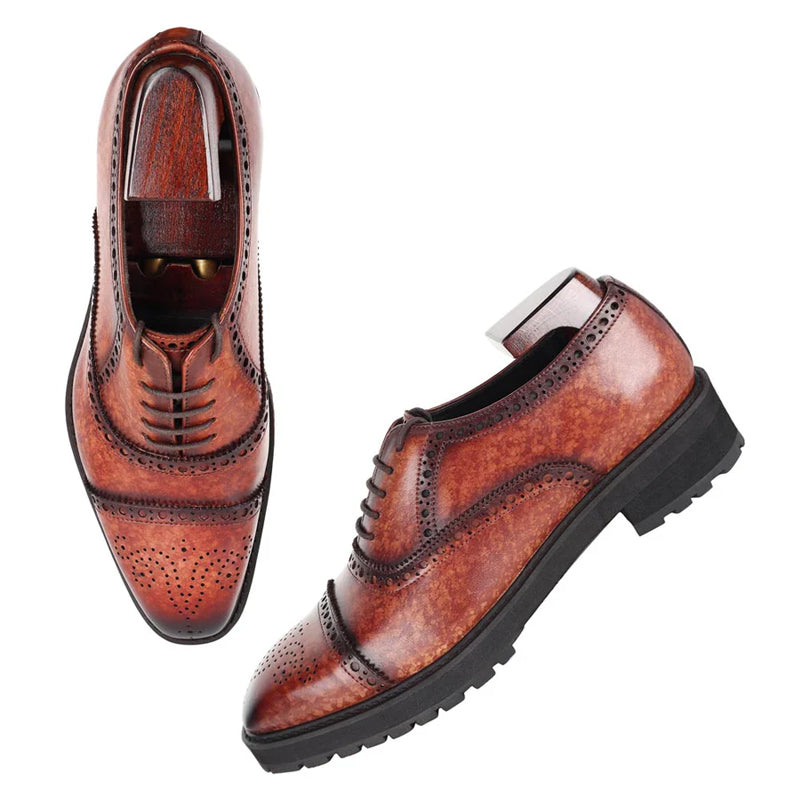 Classic Design Patina Captoe Leather Oxford Shoe Tan